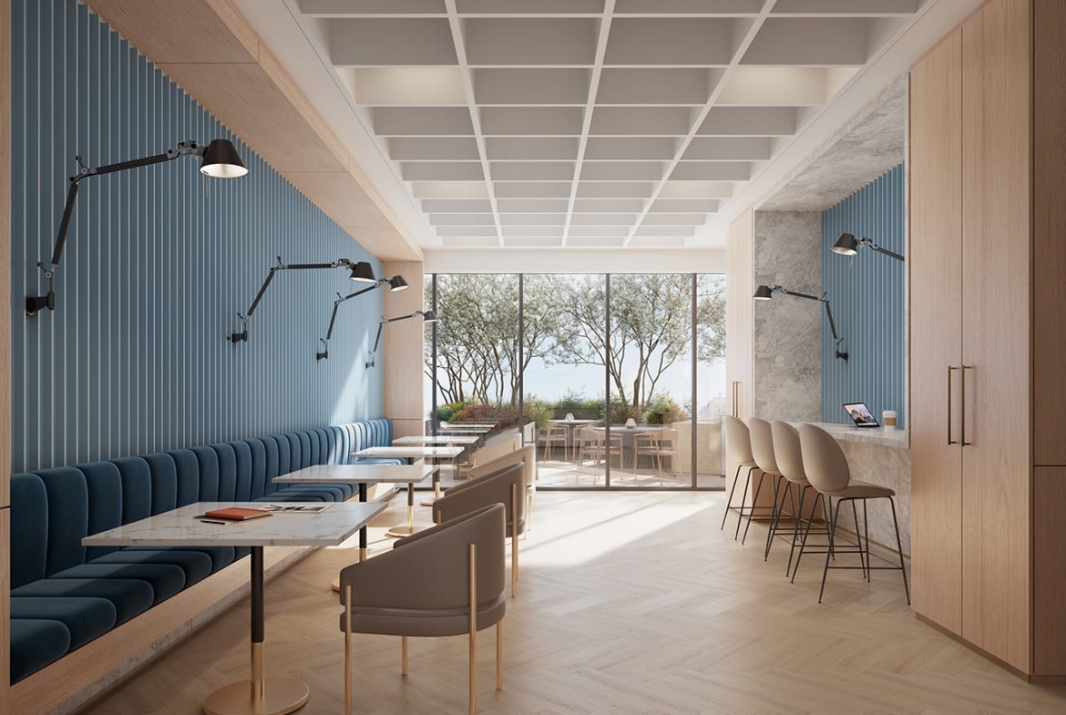 Rendering of 8 Elm Condos shared co-working space