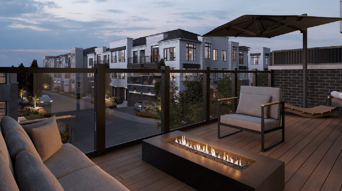 Rendering of Huntingdale Towns balcony at night