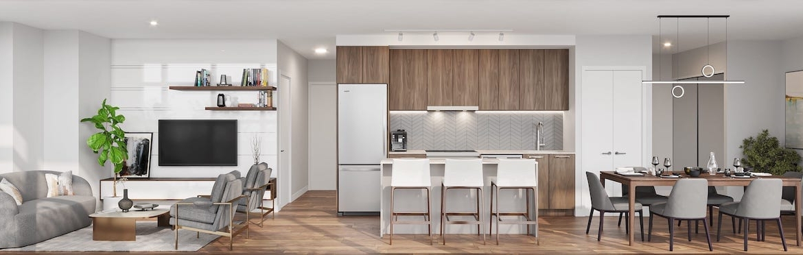 Rendering of Linea Condos suite kitchen open-concept