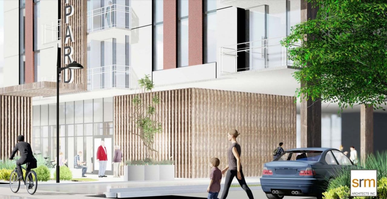 Rendering of Six99 Condos Exterior entrance with cars