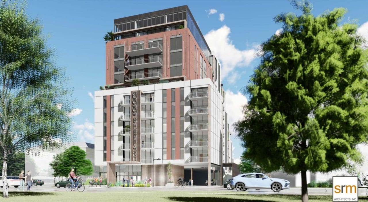 Rendering of Six99 Condos Exterior worms-eye-view