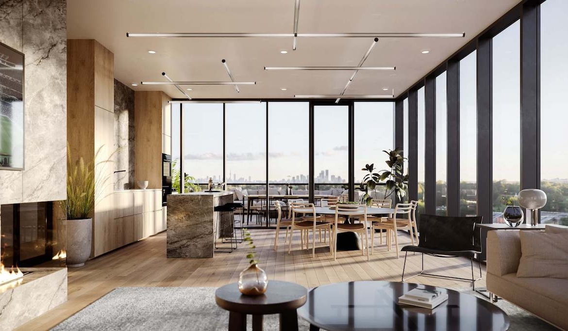 Rendering of Six99 Condos party room interior