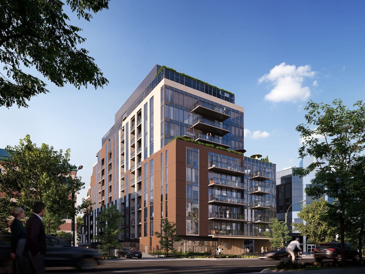 Rendering of Six99 Condos exterior worms-eye-view