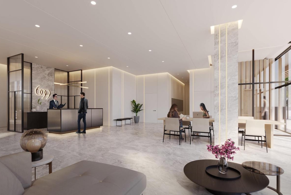 Rendering of Six99 Condos lobby with concierge