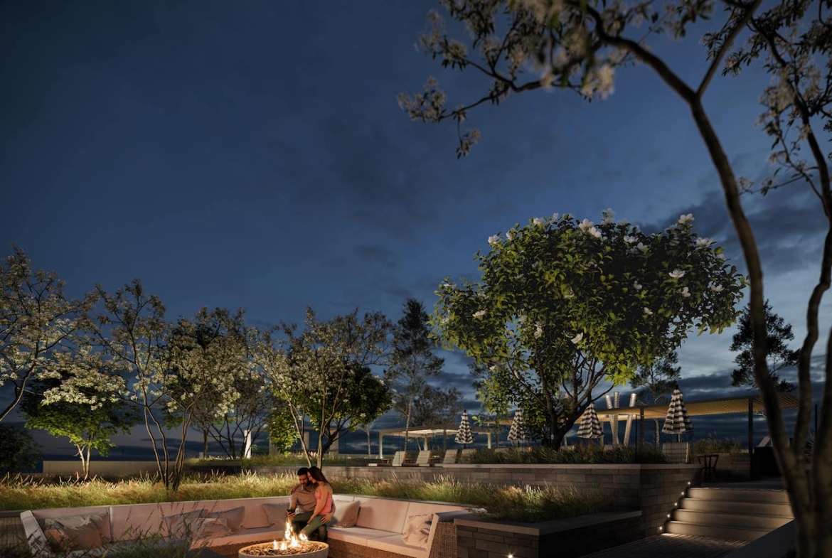 Rendering of TEK Towers terrace at night