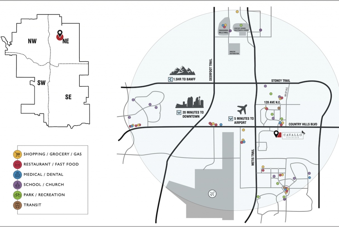 Area map surrounding Cavallo Condos in Calgary
