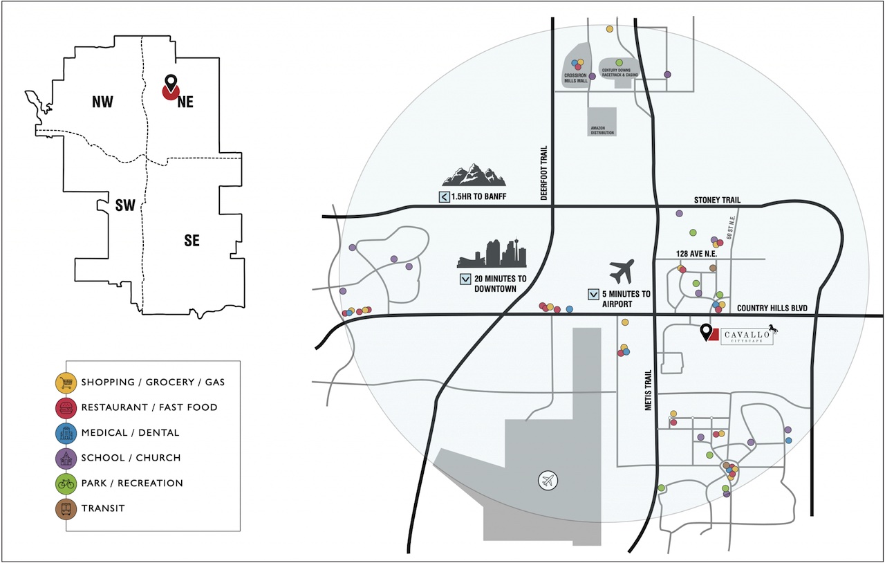Area map surrounding Cavallo Condos in Calgary