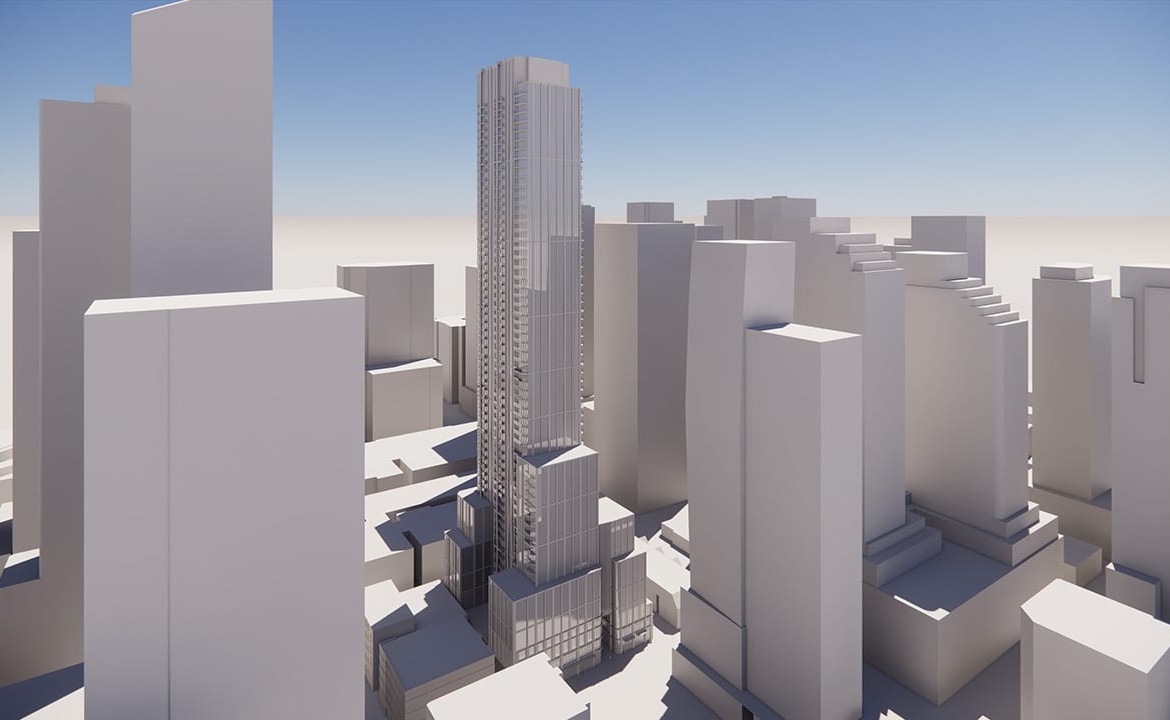 Exterior rendering of 260 Adelaide Condos angled side view