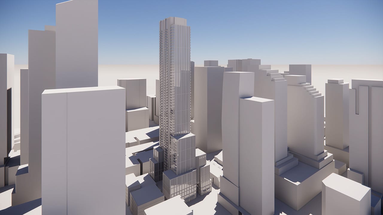Exterior rendering of 260 Adelaide Condos angled side view