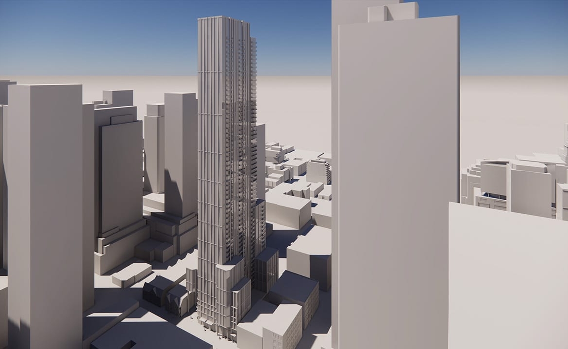 Exterior rendering of 260 Adelaide Condos angled view