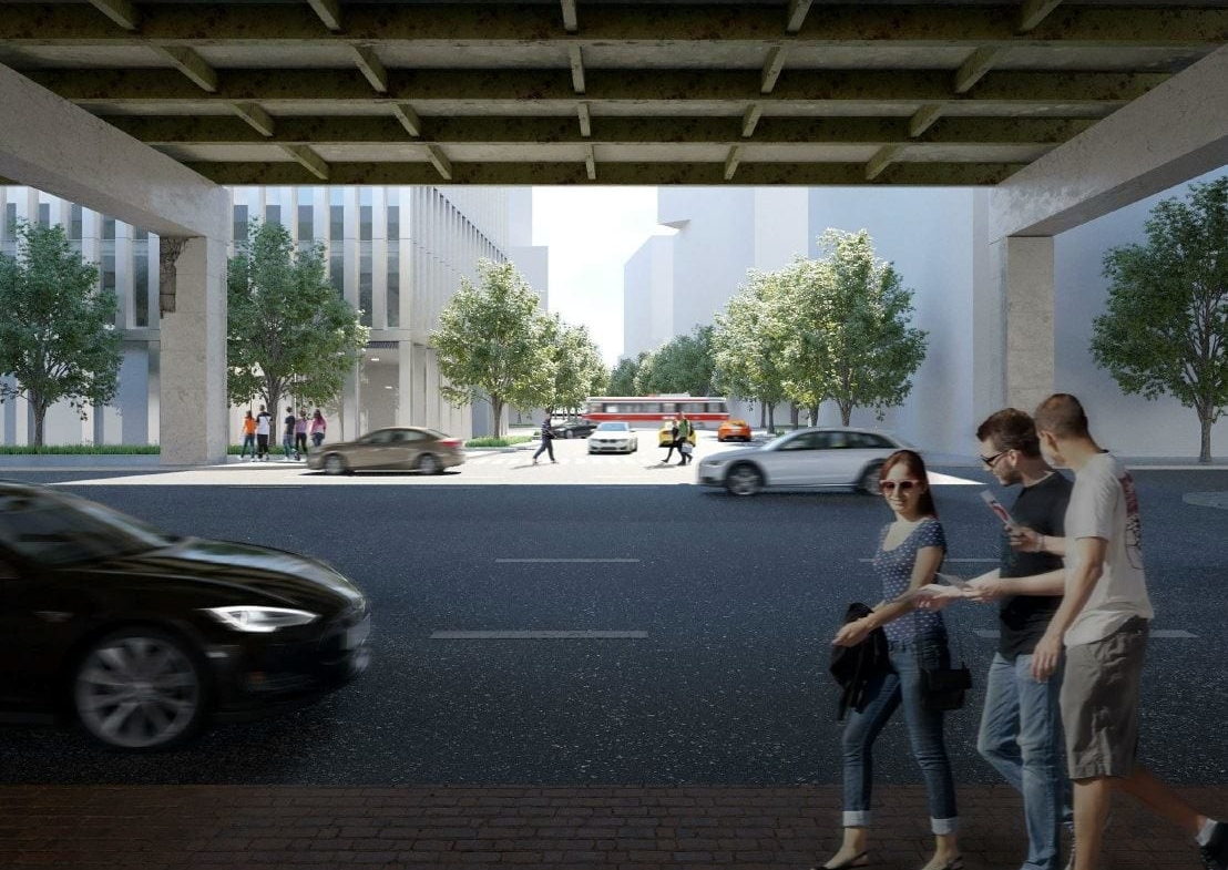 Rendering of 3C Waterfront Condo Community pedestrian bridge and main roadway