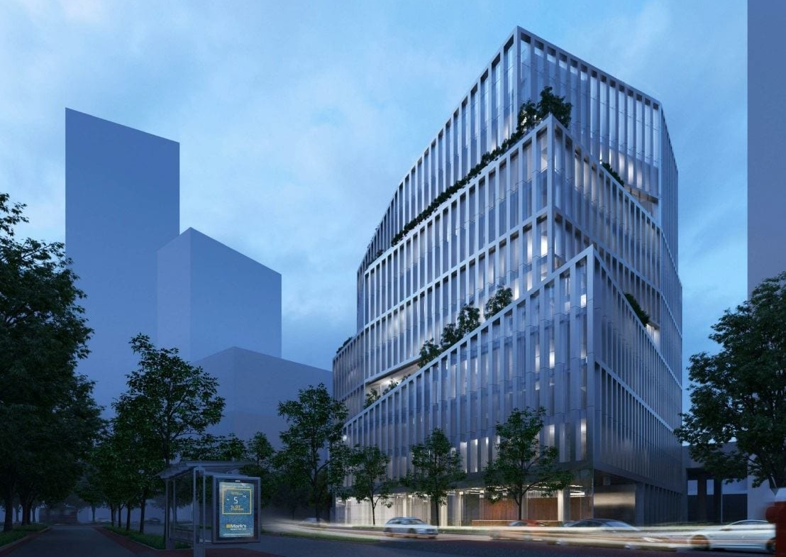 Rendering of 3C Waterfront Condo exterior at night