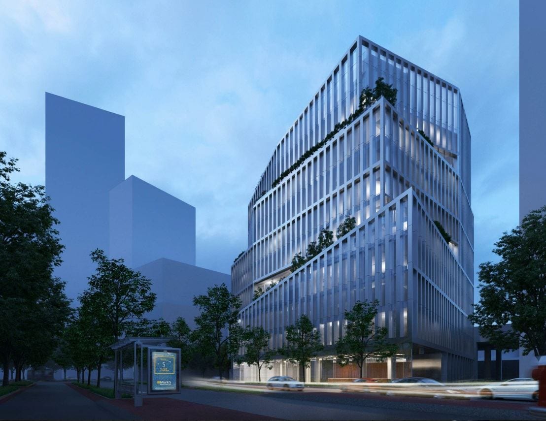 Rendering of 3C Waterfront Condo exterior at night