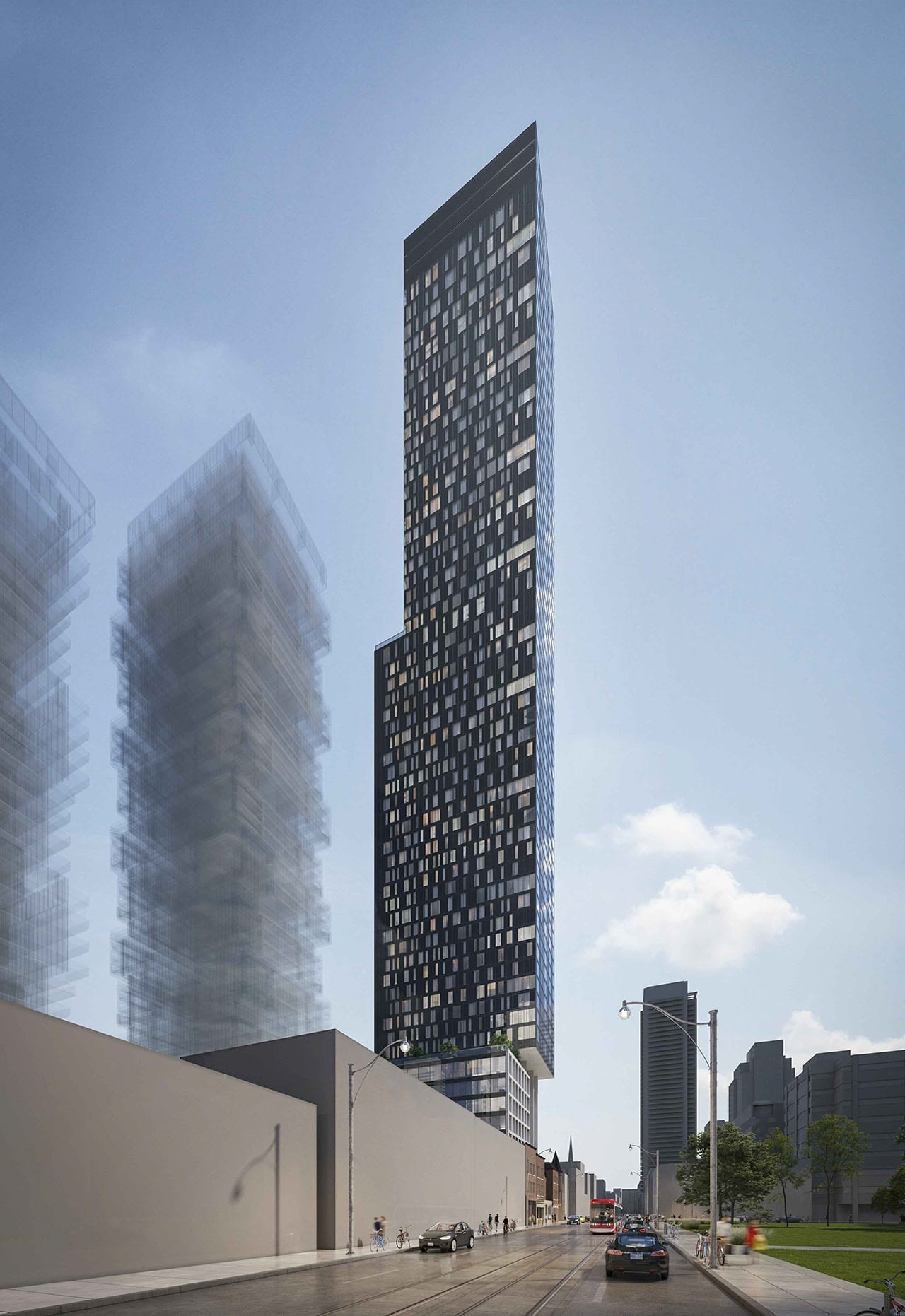 Rendering of 60 Queen East Condos exterior full side view