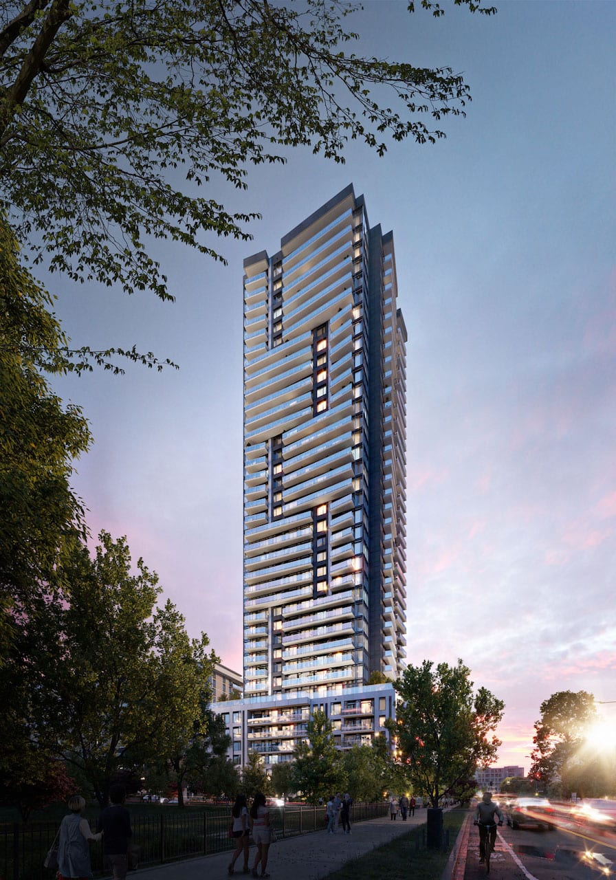 Rendering of Metro Park night facade