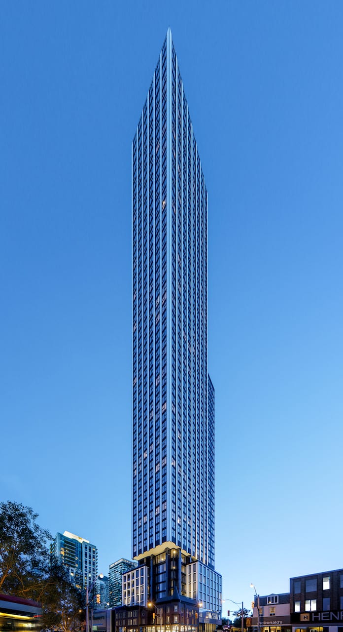 Exterior rendering of Queen Church Condos full view