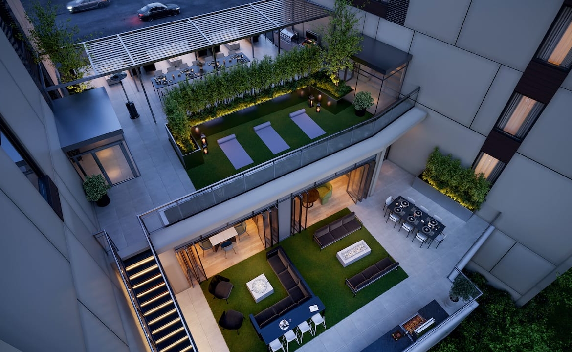Rendering of Verde Living terrace aerial