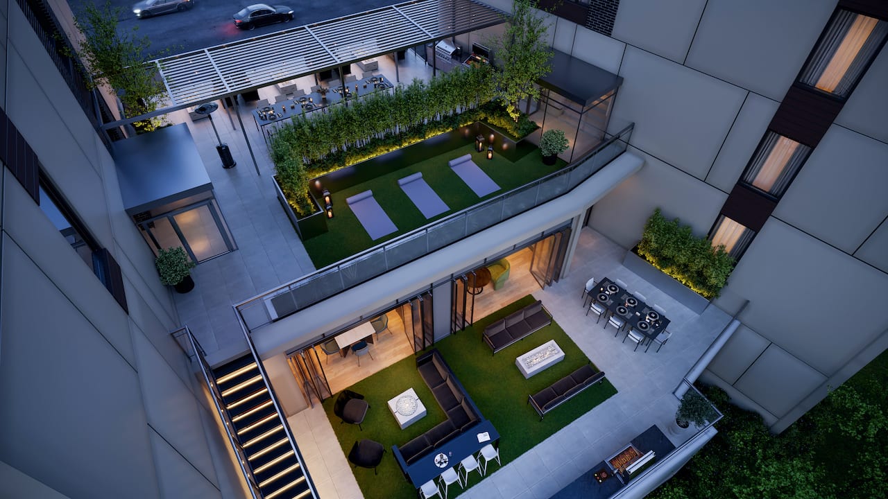 Rendering of Verde Living terrace aerial