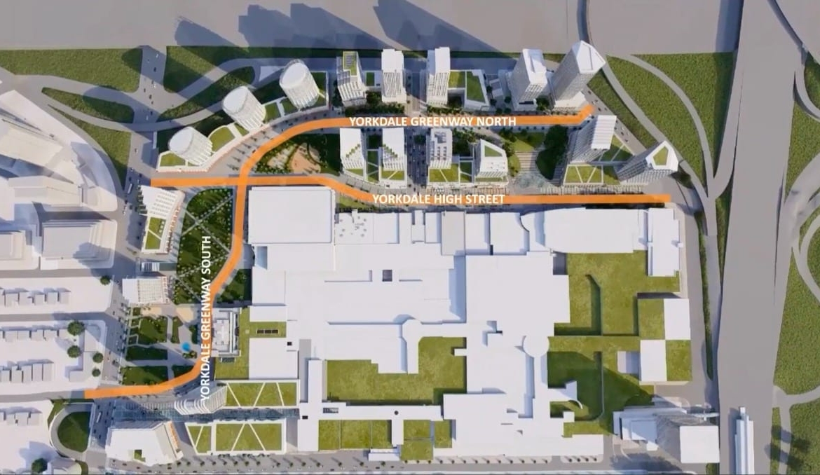 Rendering of Yorkdale Intensification community aerial road names