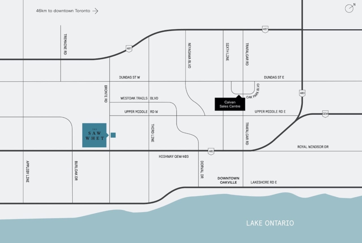 Map of The Saw Whet Condos in Oakville