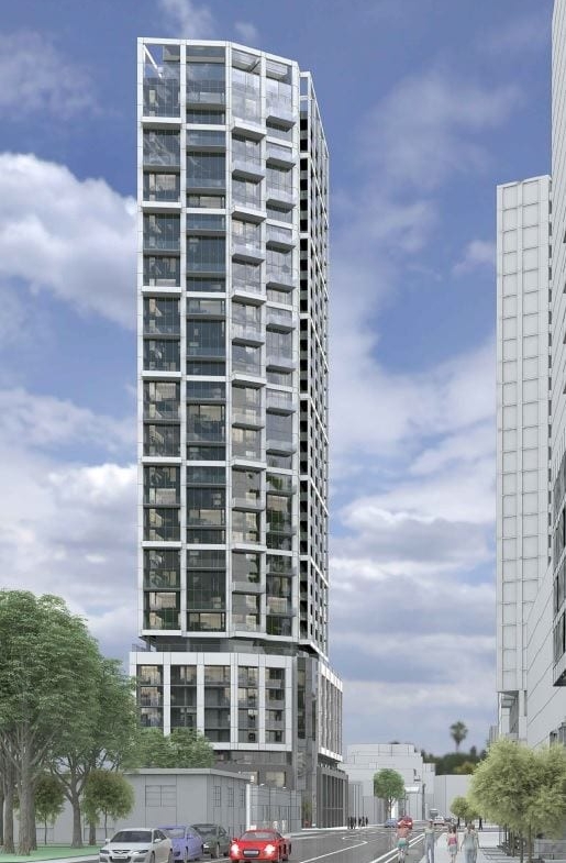Rendering of 111 River Street Condos exterior full view angle 1