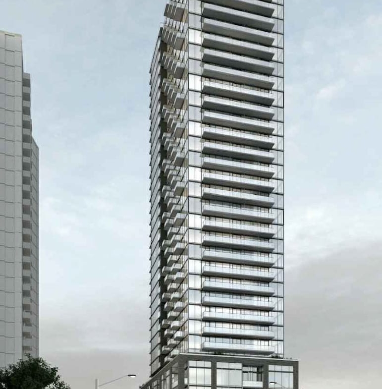 Rendering of 111 River Street Condos exterior full view close up