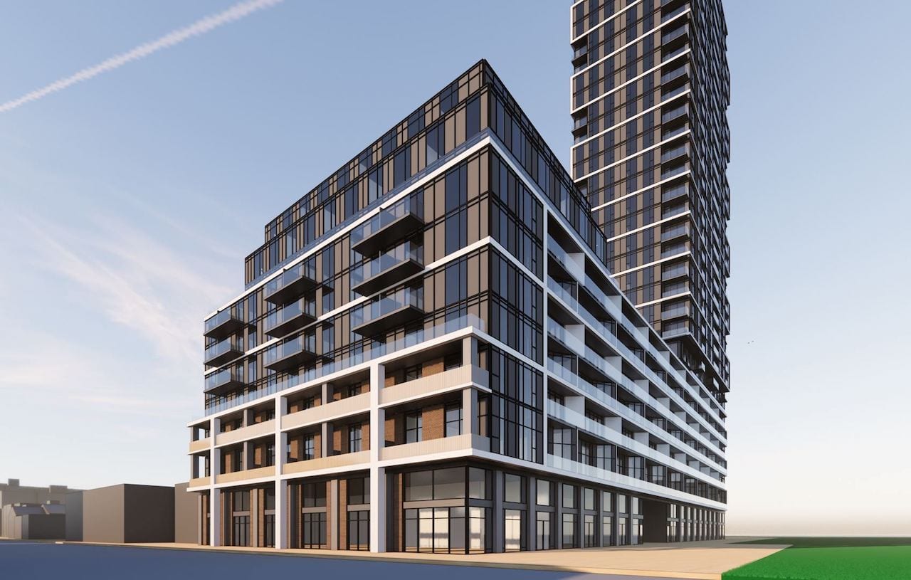 Rendering of 2405 Lake Shore Boulevard West condos exterior angled view