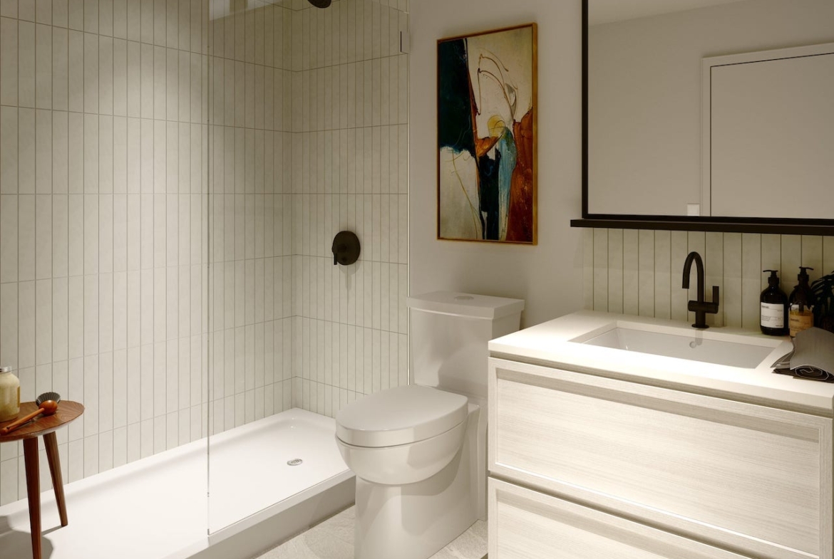 Rendering of The Saw Whet Condos interior suite bathroom