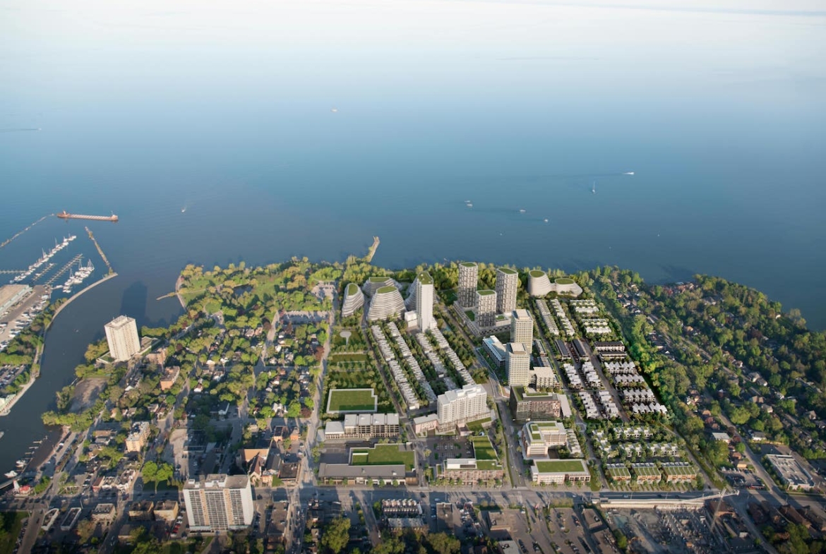 Rendering of Bridge House at Brightwater aerial with water view