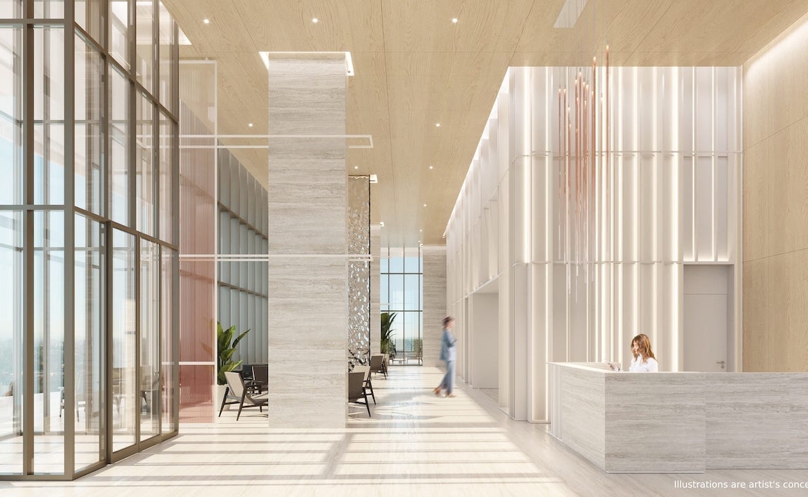 Rendering of Bridge House at Brightwater lobby concierge