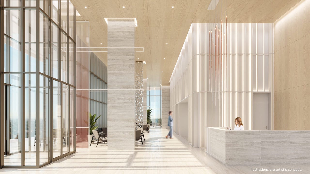 Rendering of Bridge House at Brightwater lobby concierge