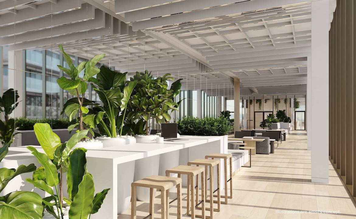 Rendering of Bridge House at Brightwater co-working seating