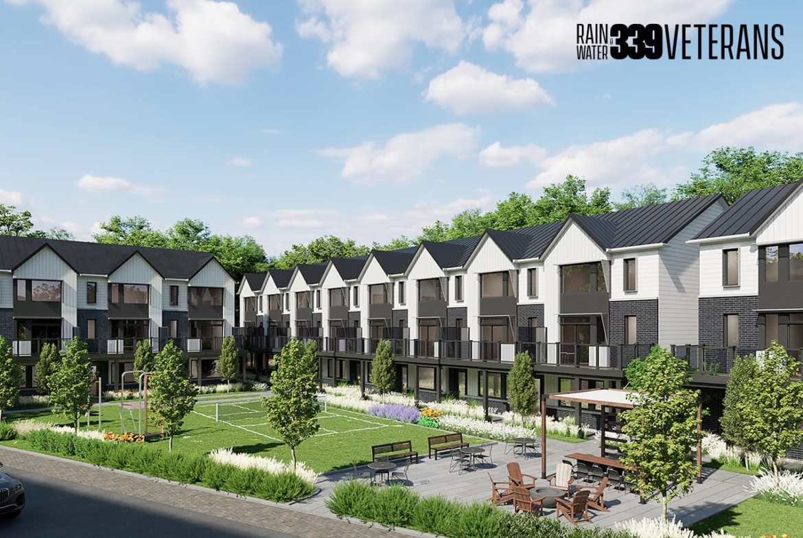 Rendering of Rainwater Condos exterior towns courtyard