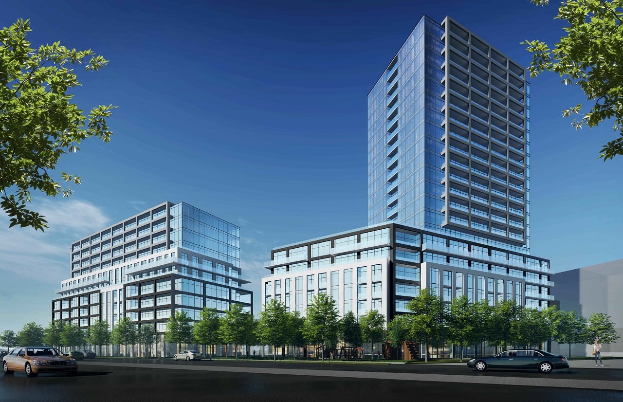 Rendering of 2800 Kingston Condos exterior aerial full view