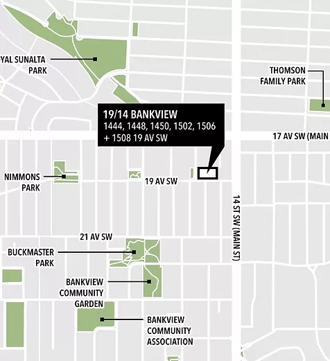 Rendering of Bankview 19-14 Condos and Towns location on map