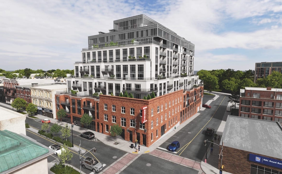 Rendering of McGibbon on Main Condos aerial exterior