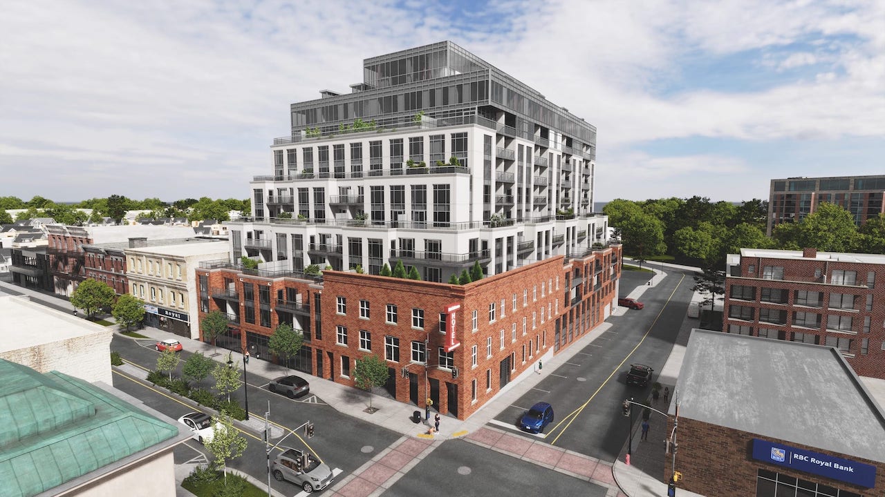 Rendering of McGibbon on Main Condos aerial exterior