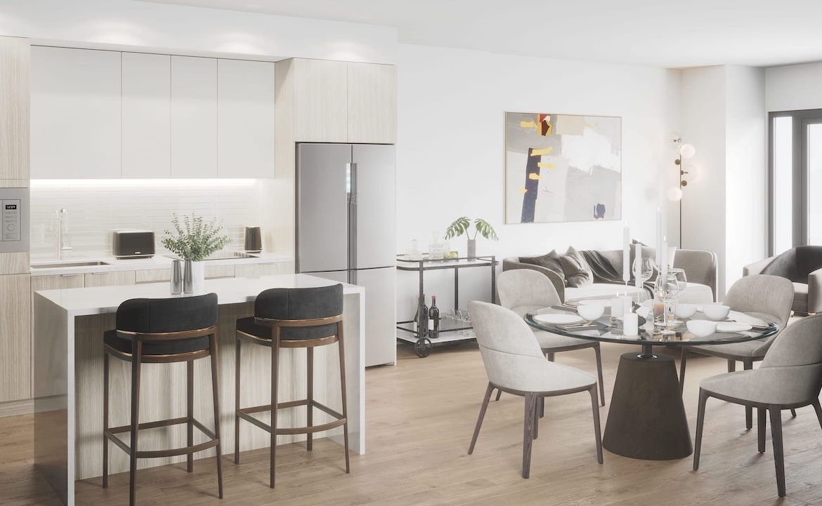 Rendering of McGibbon on Main Condos suite interior open-concept
