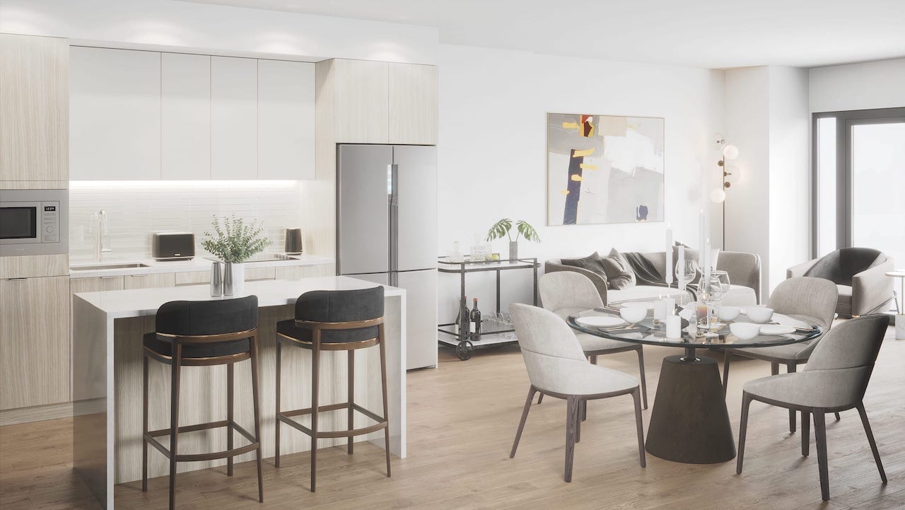Rendering of McGibbon on Main Condos suite interior open-concept
