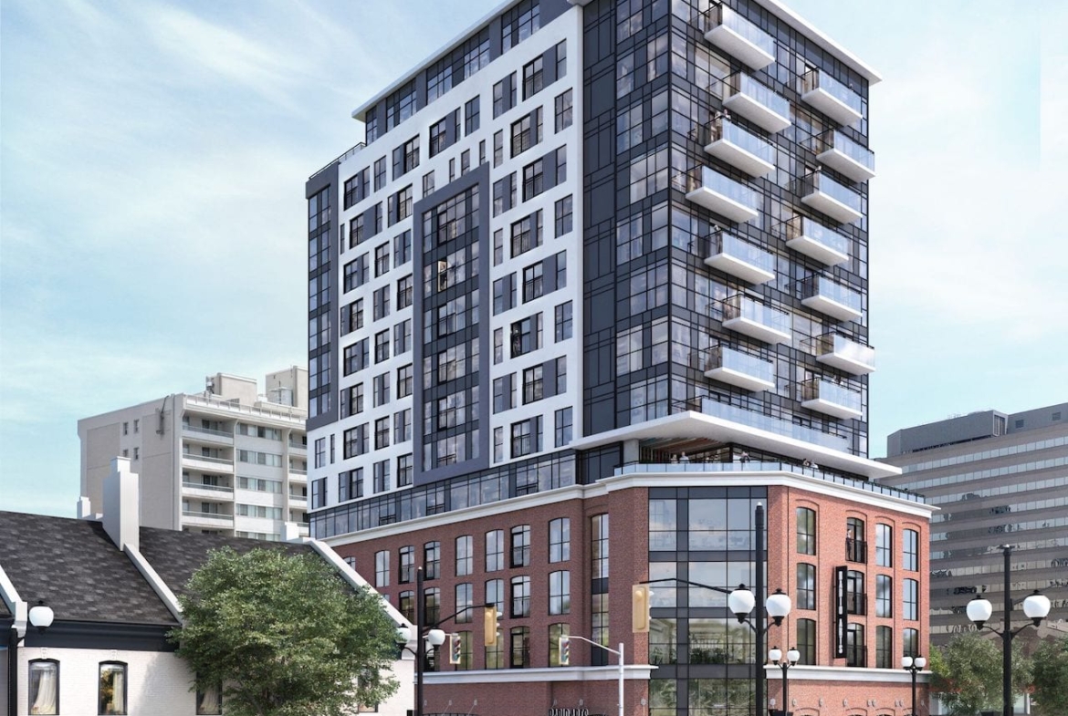 Exterior rendering of Radio Arts Condos in Hamilton