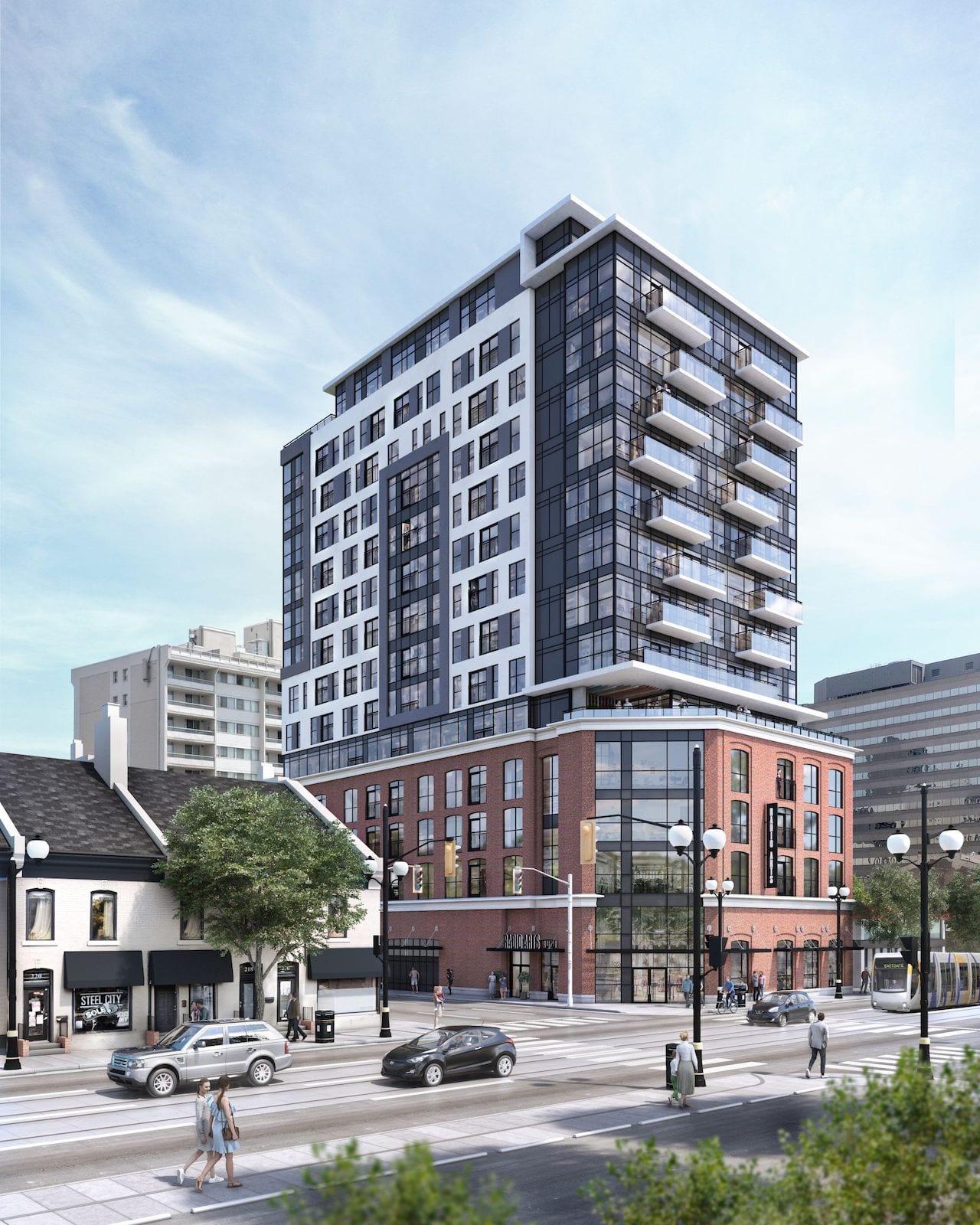 Exterior rendering of Radio Arts Condos in Hamilton