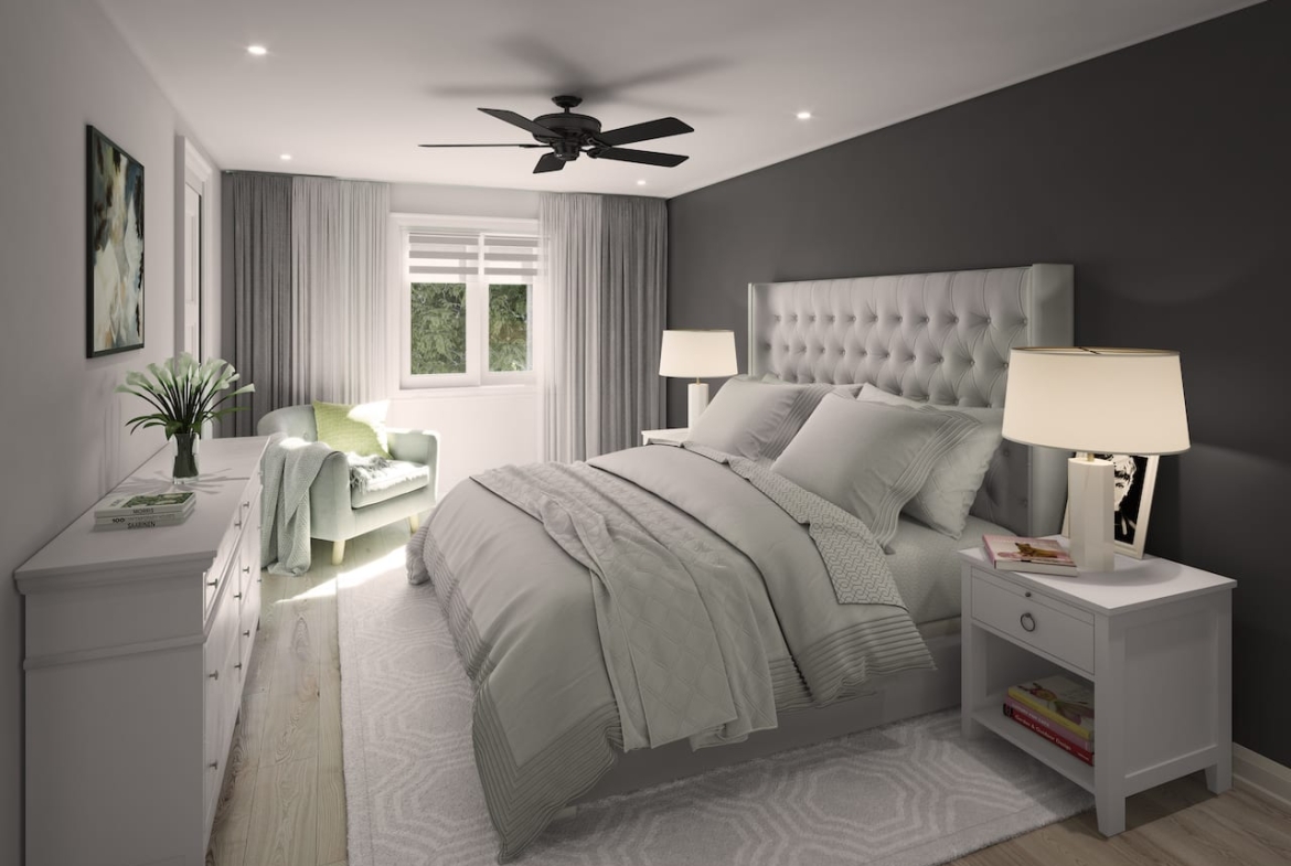 Rendering of Cork & Vine interior primary bedroom