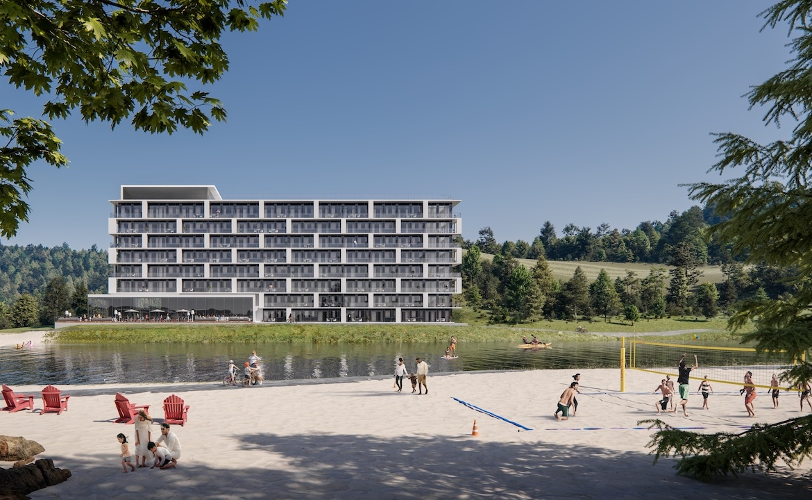 Exterior rendering of Horseshoe Residences side view daytime in summer