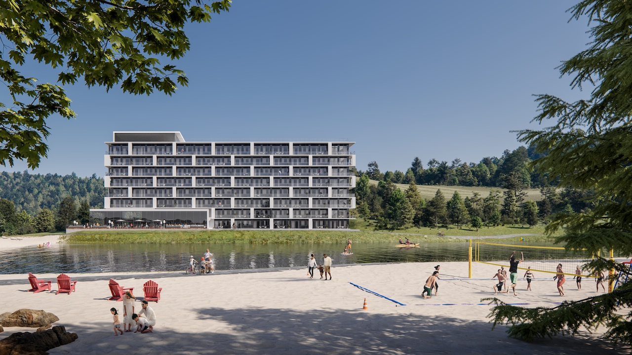 Exterior rendering of Horseshoe Residences side view daytime in summer