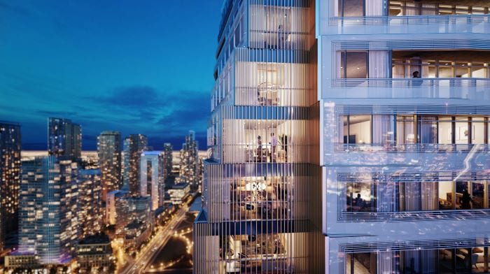 Rendering of Park Place Condos exterior night siding view