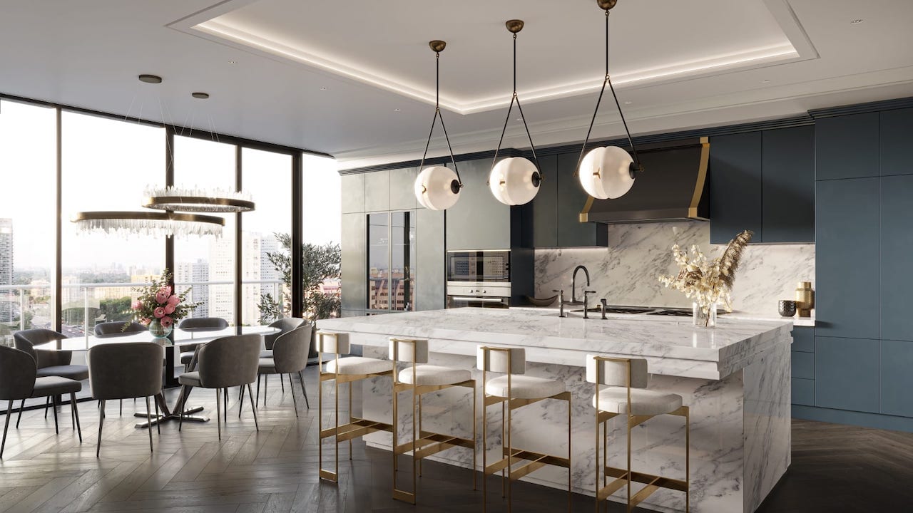 Rendering of Exchange Signature Residences event kitchen