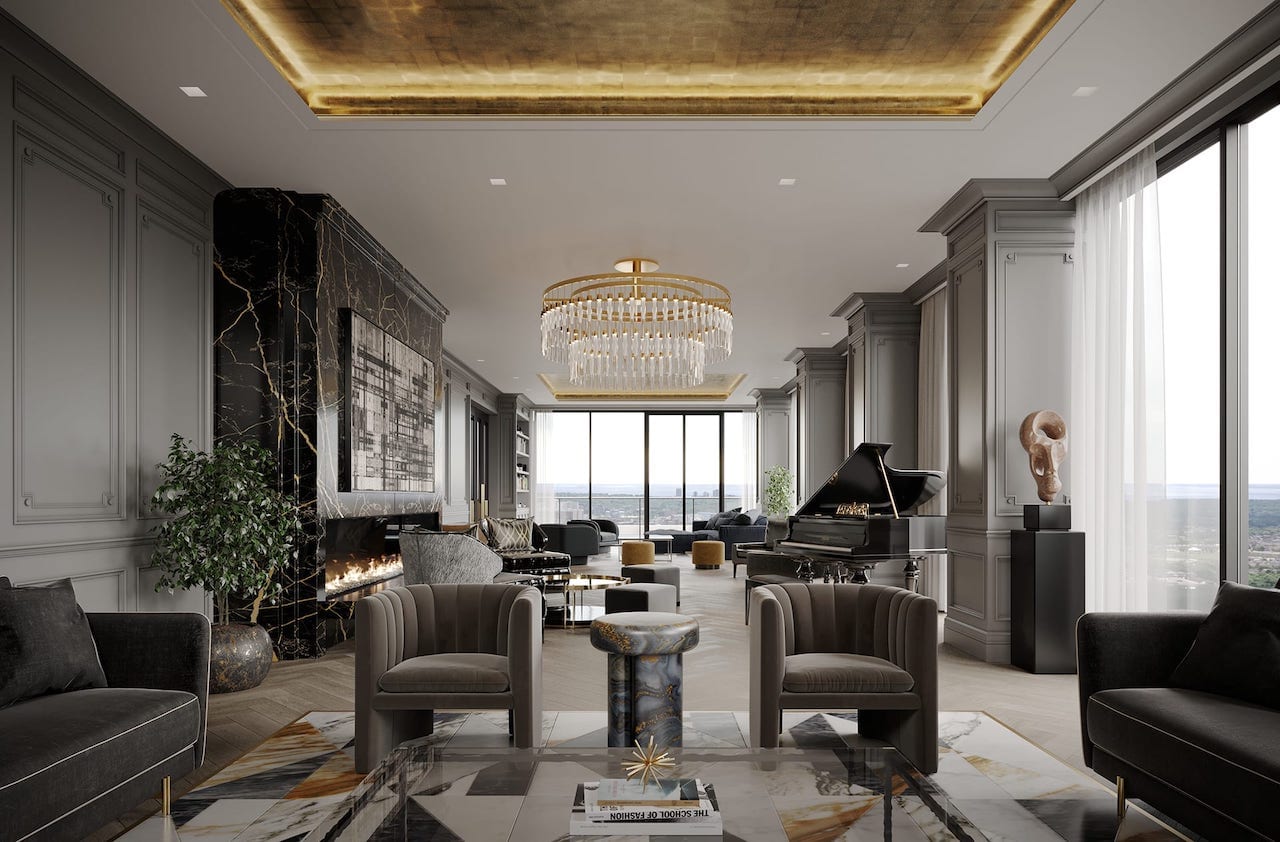 Rendering of Exchange Signature Residences event party room