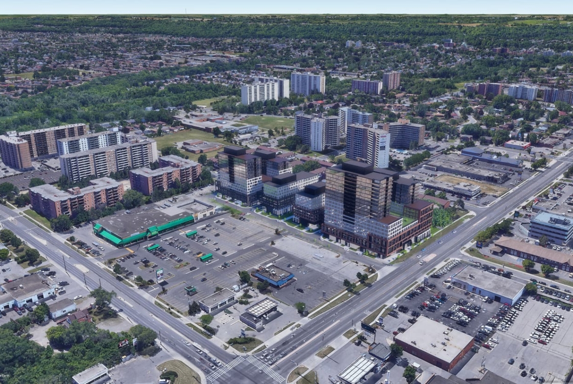 Aerial close up rendering of Parkway Plaza Condos