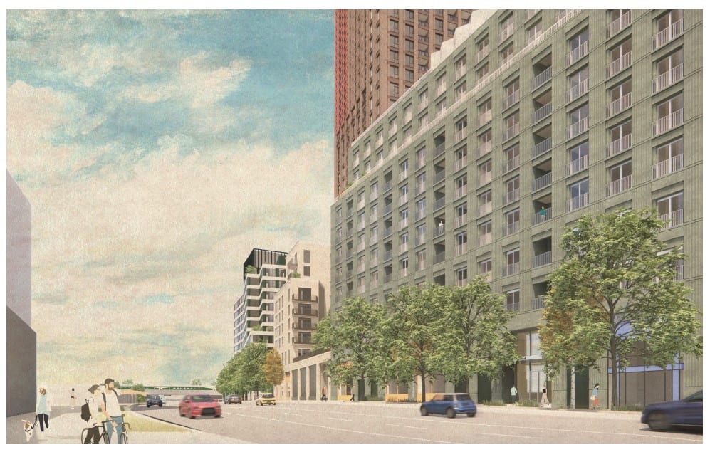 Rendering of Station Square + Park Lawn Gardens exterior lower levels