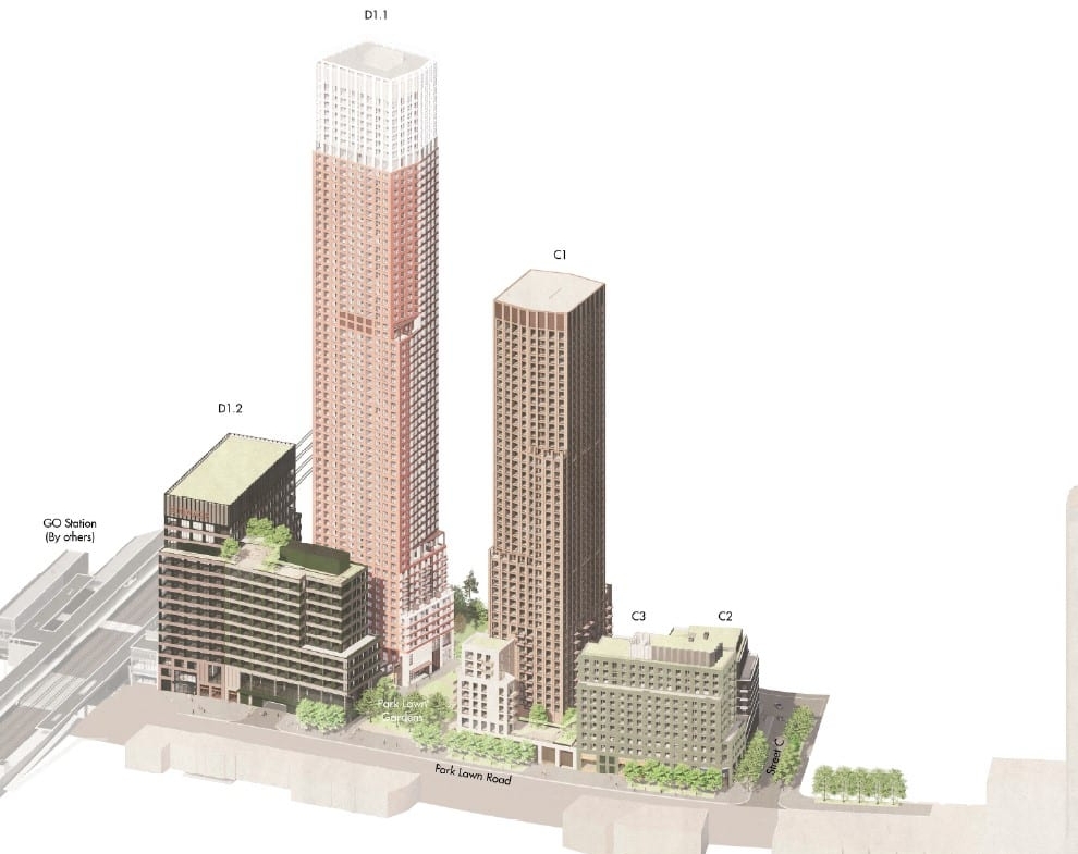 Rendering of Station Square + Park Lawn Gardens exterior site plan aerial